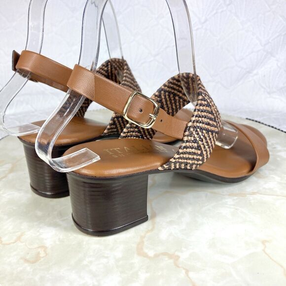 Italian Shoemakers Ankle Strap Heels Sz 7 Brown Low Block Heeled Dressy Sandals - Picture 9 of 12